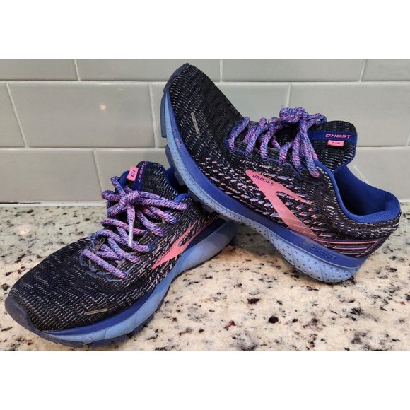 Brooks Shoes - Brooks Ghost 13 Women's Athletic Running Shoes Ebony Blue Pink Size 7.5